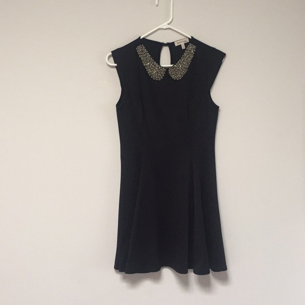 Monteau Black Mini Dress with Beaded Collar M
